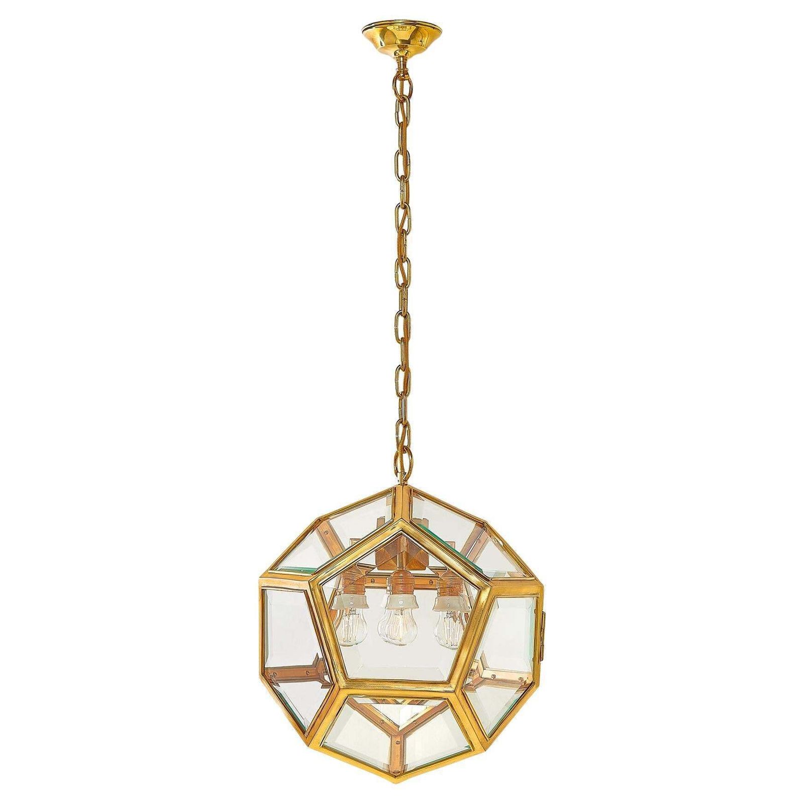 Austrian Art Nouveau Brass And Glass Dodekaeder Lamp By Adolf Loos