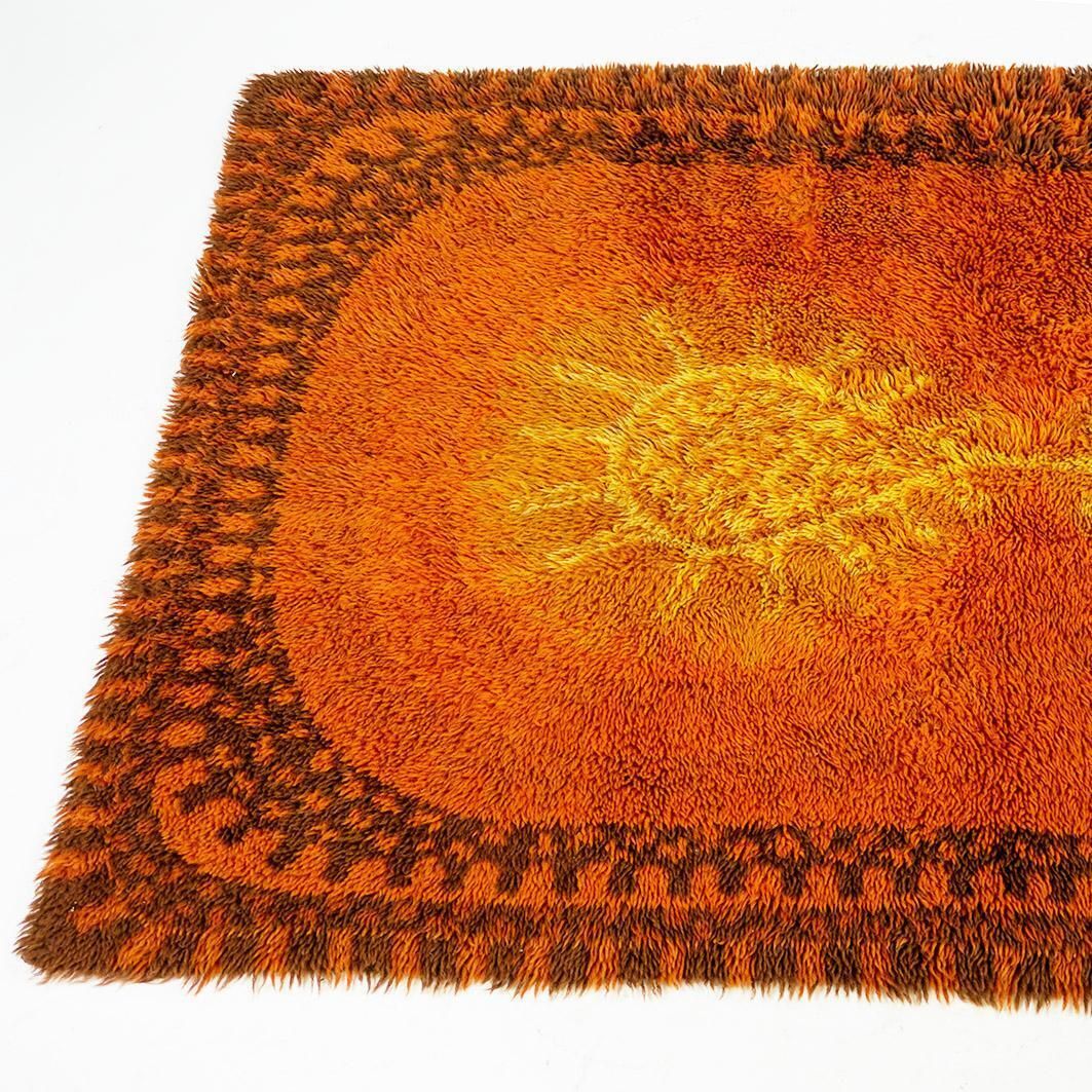 Scandinavian Modern Danish Orange And Yellow Wool Rya Rug photo furniture