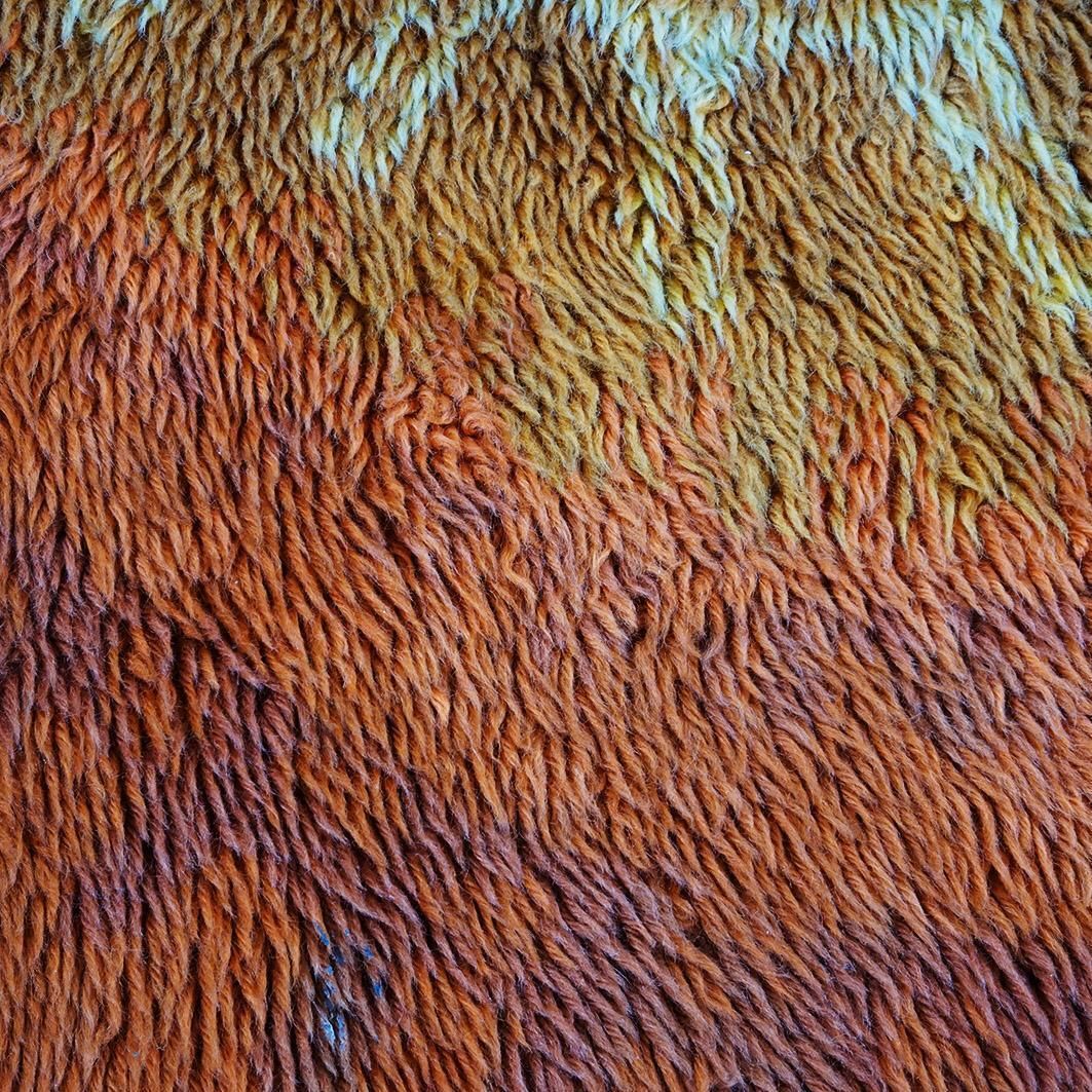 Scandinavian Modern Danish Orange And Yellow Wool Rya Rug photo buy