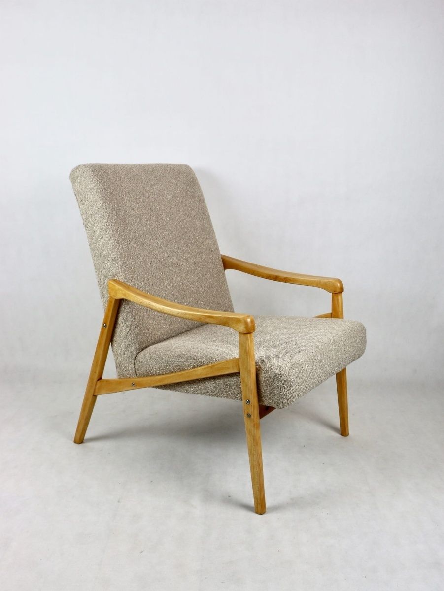 Armchair Czech Design Jiri Jiroutek Art Deco Vintage Loft 70s Beige Boucle photo for sale