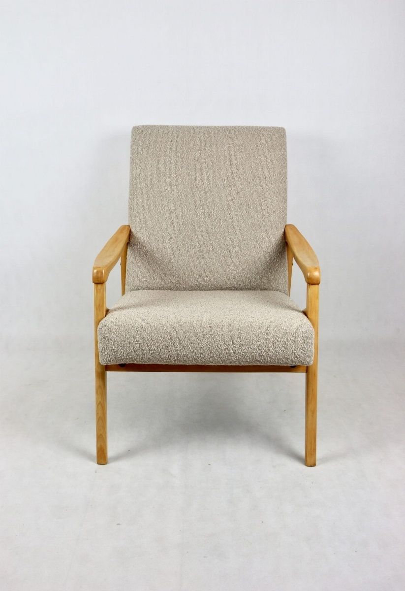 photo furniture Armchair Czech Design Jiri Jiroutek Art Deco Vintage Loft 70s Beige Boucle