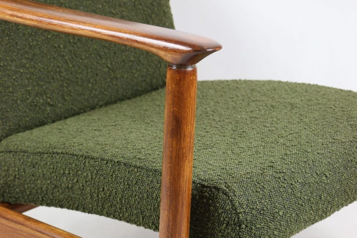 Gfm 142 Armchair, Designed By Edmund Homa From The 70s, Olive Green Boucle   2 Pieces Available photo furniture