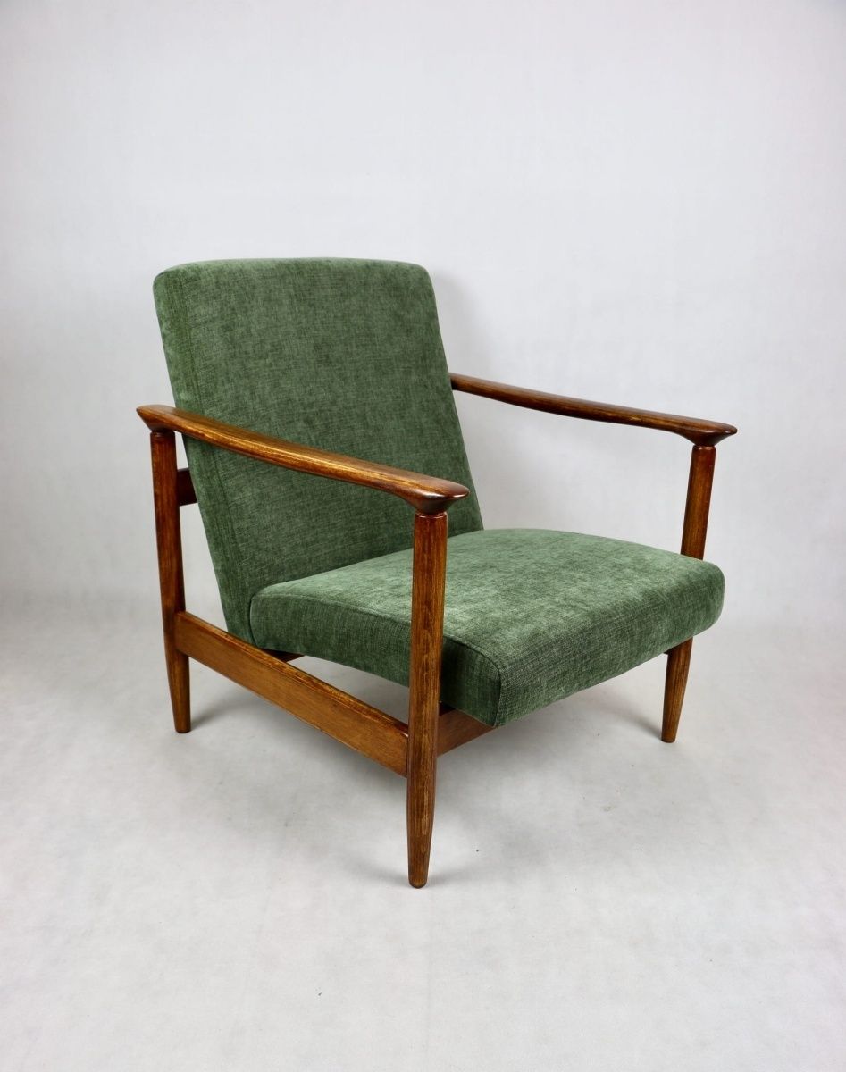 Gfm 142 Armchair, Designed By Edmund Homa From The 70s, Olive Green   Brown Wood   2 Pieces Available photo for sale