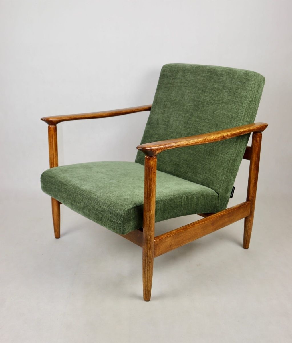 Gfm 142 Armchair, Designed By Edmund Homa From The 70s, Olive Green   Brown Wood   2 Pieces Available photo vintage