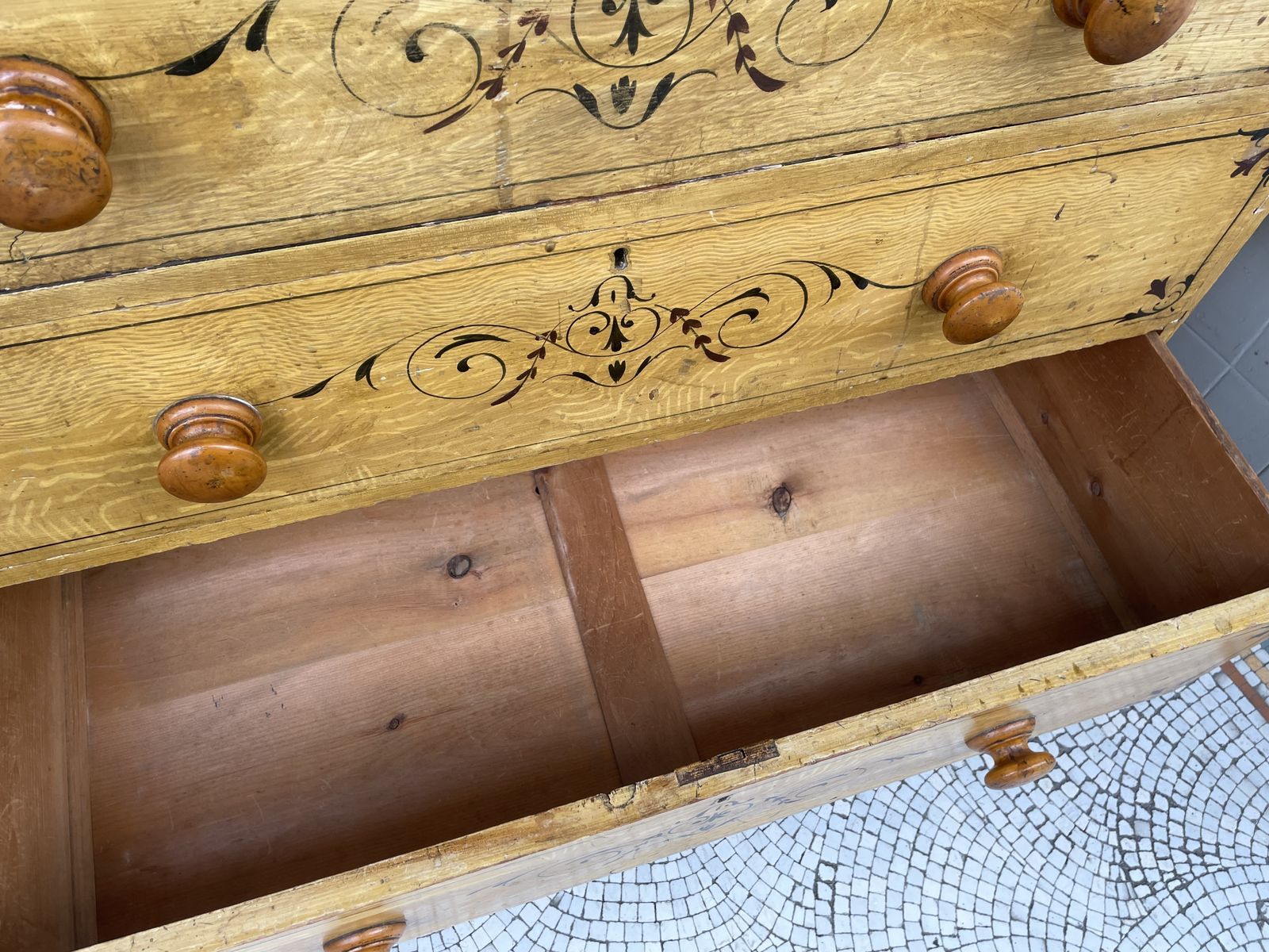 Victorian Pine Faux Wood Painted Chest Of Drawers photo vintage