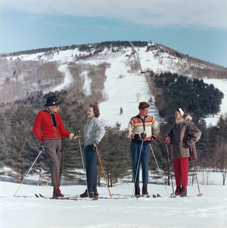 Slim Aarons 'Skiing In New Hampshire' Framed White