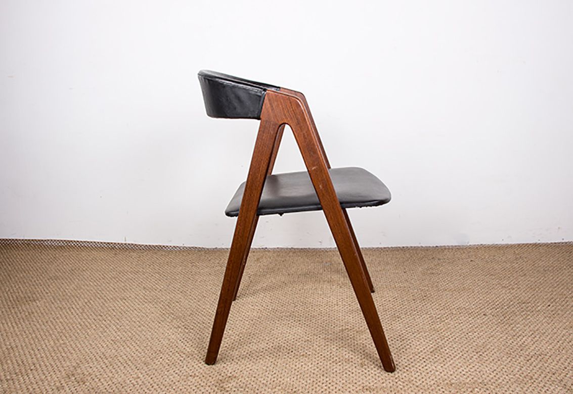 photo for sale Set Of 4 Danish Chairs In Afrormosia And Skai Model 205 By Thomas Harlev For Farstrup Stolefabrik 1958.