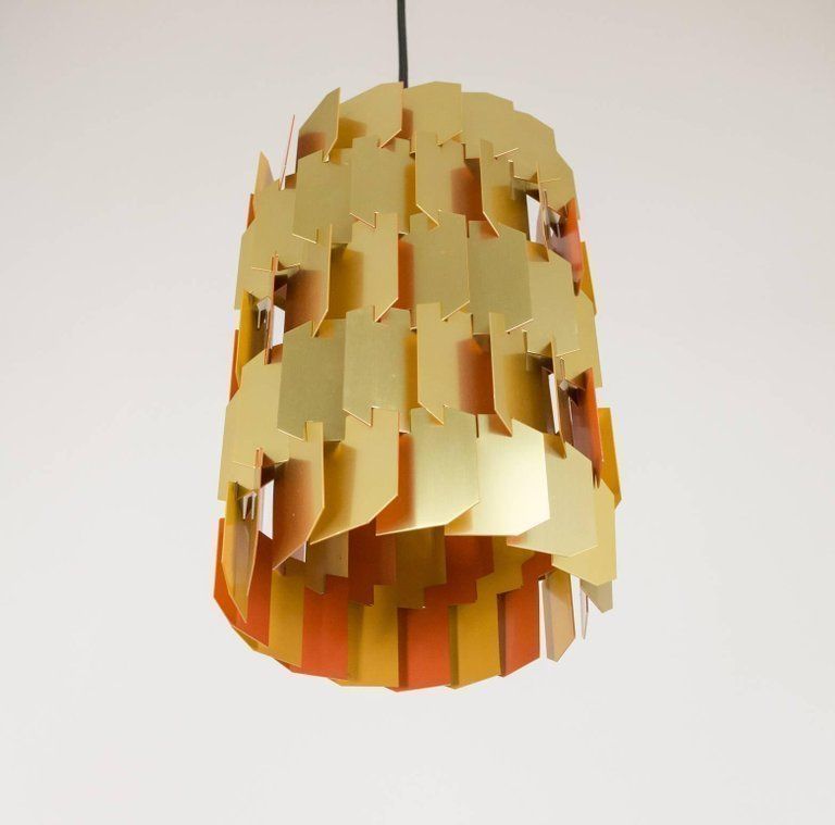 Midcentury Gold And Orange Facet Pendant By Louis Weisdorf For Lyfa, 1960s photo furniture