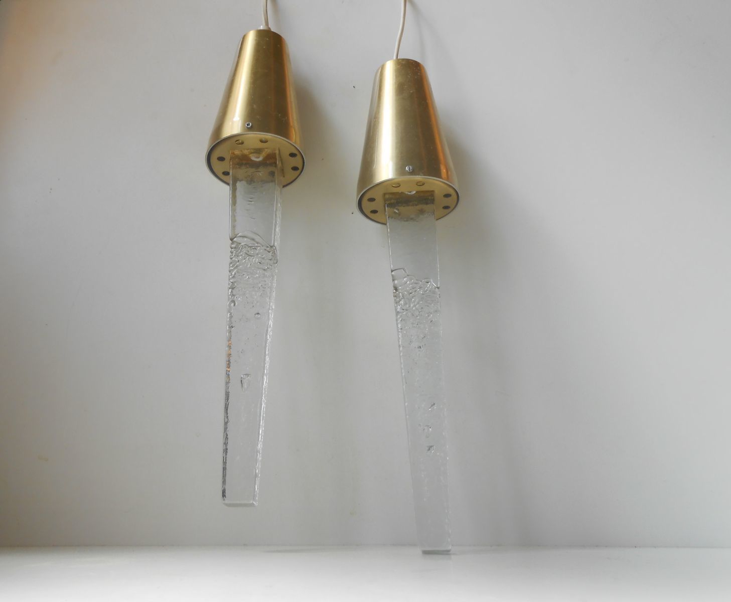 Scandinavian Modern Glass & Brass Icicle Pendant Lamps From Atelje Engberg, Set Of 2