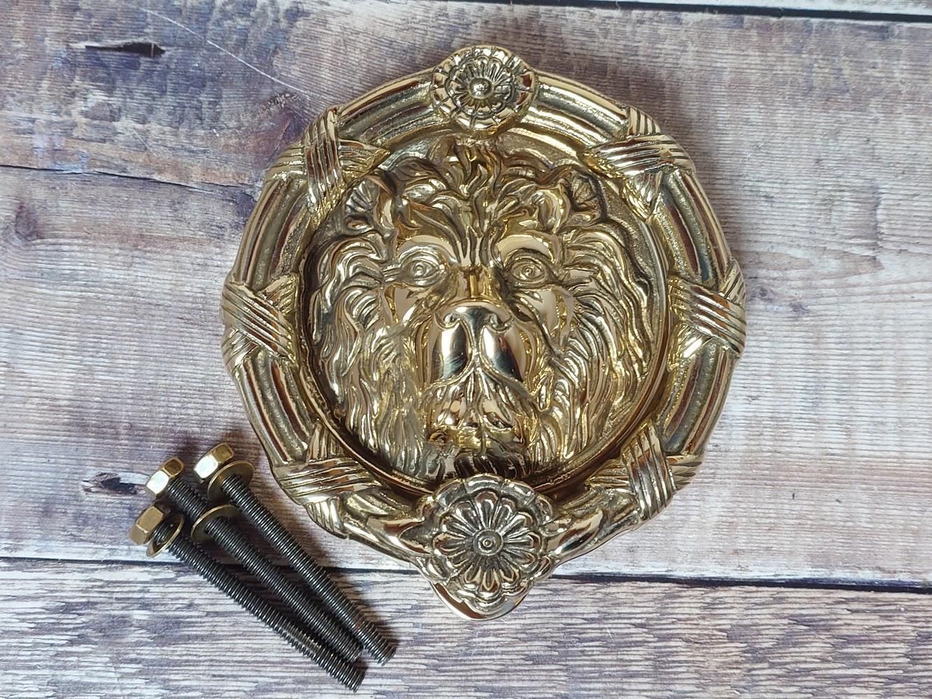 Polished Brass Lion Door Knocker, Heavy Brass Door Knocker photo furniture