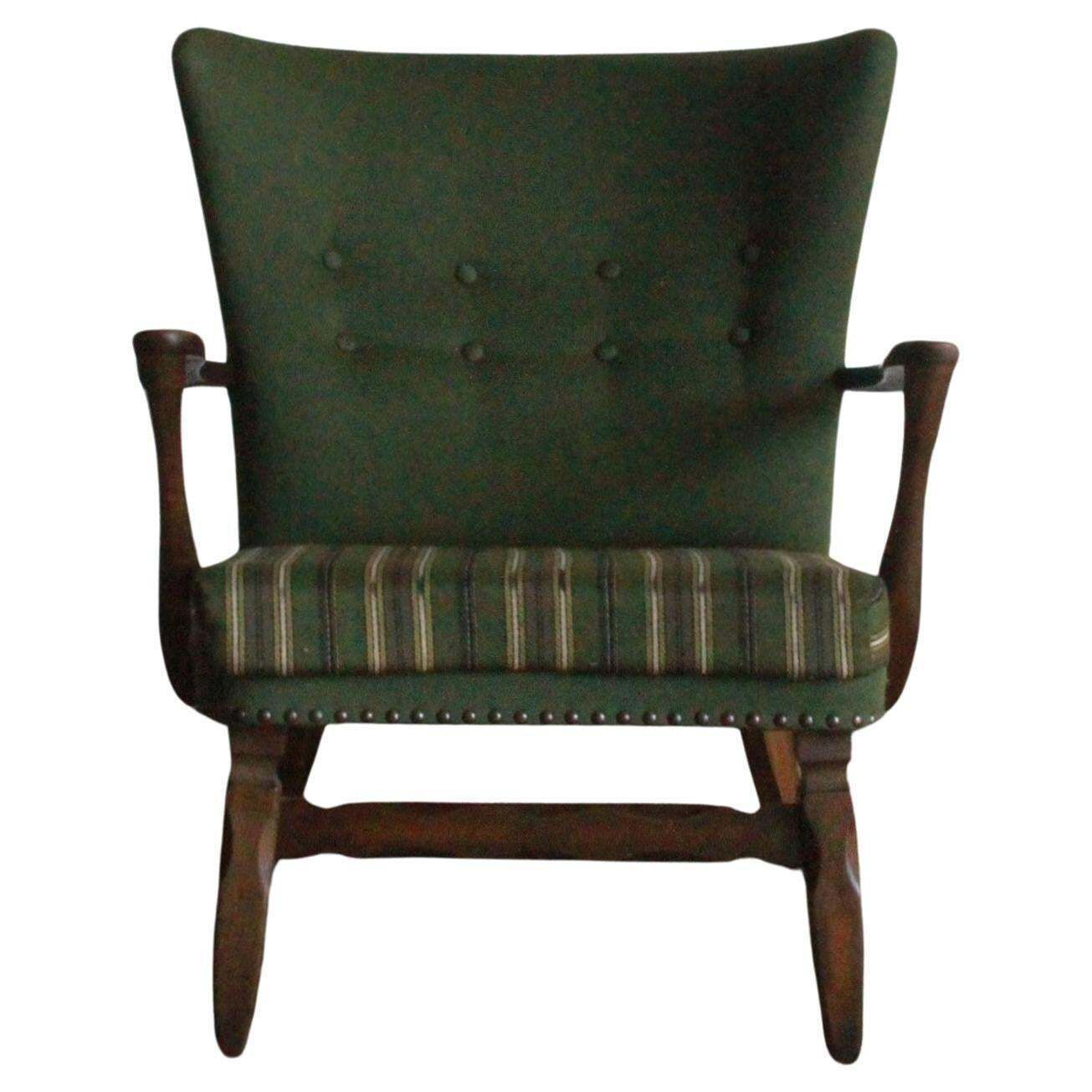 Mid Century Lounge Chair In Dark Stained Oak In The Style Of Of Viggo Boesen, 19