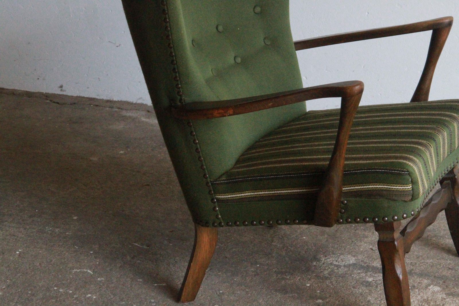 photo for sale Mid Century Lounge Chair In Dark Stained Oak In The Style Of Of Viggo Boesen, 19