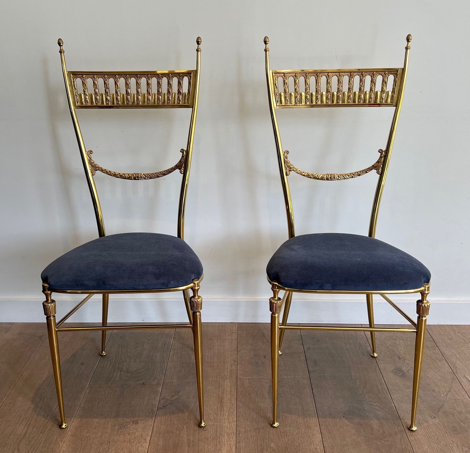 Pair Of Neoclassical Brass Chairs From Maison Jansen photo furniture