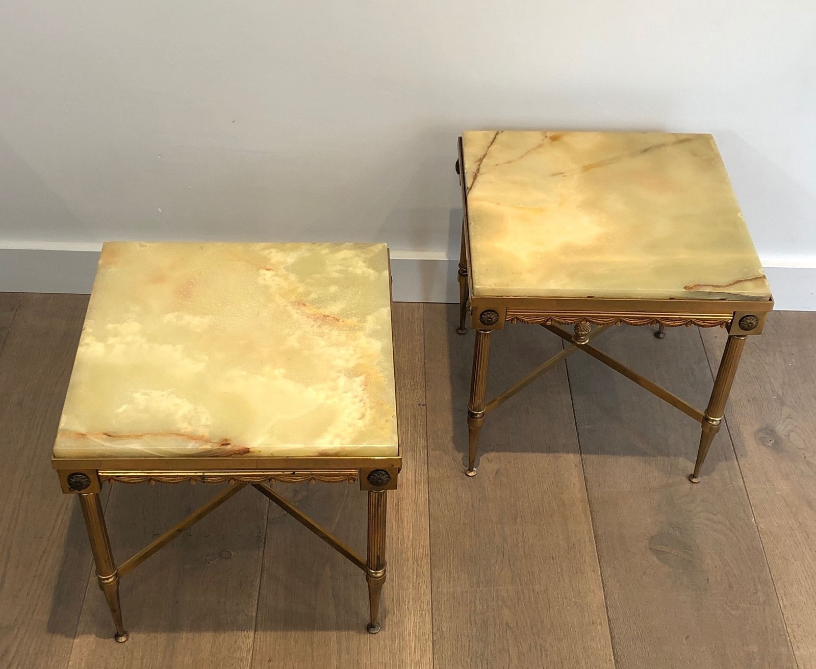 Pair Of Neoclassical Style Square End Tables In Brass And Onyx Top In The Style Of Maison Jansen photo 1950.0