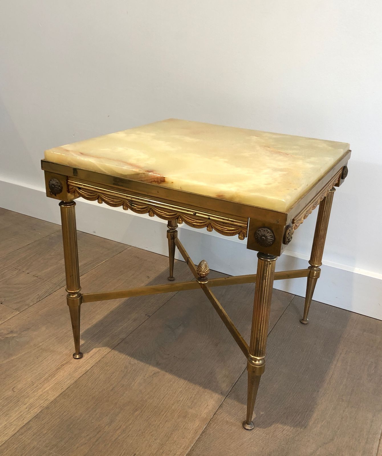 Pair Of Neoclassical Style Square End Tables In Brass And Onyx Top In The Style Of Maison Jansen photo buy