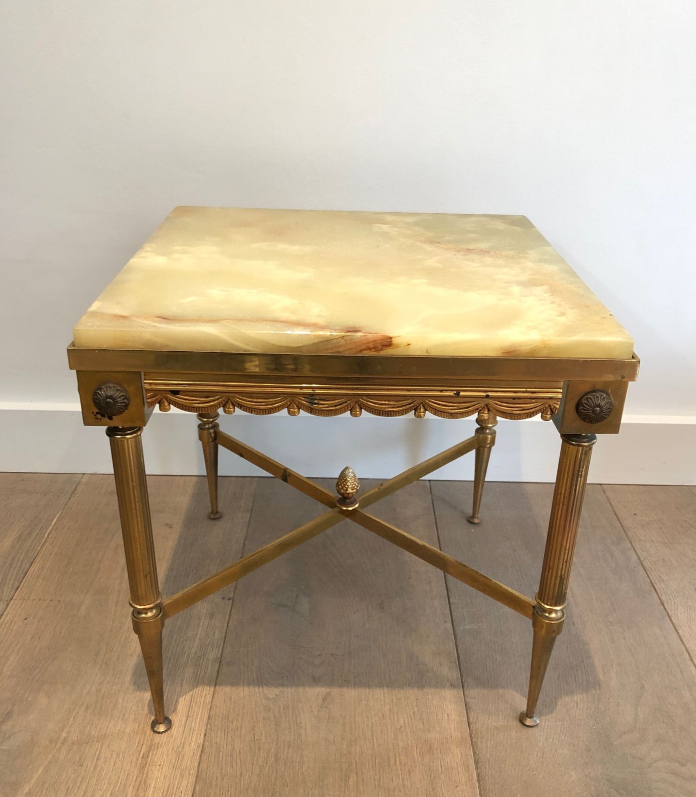 photo buy Pair Of Neoclassical Style Square End Tables In Brass And Onyx Top In The Style Of Maison Jansen