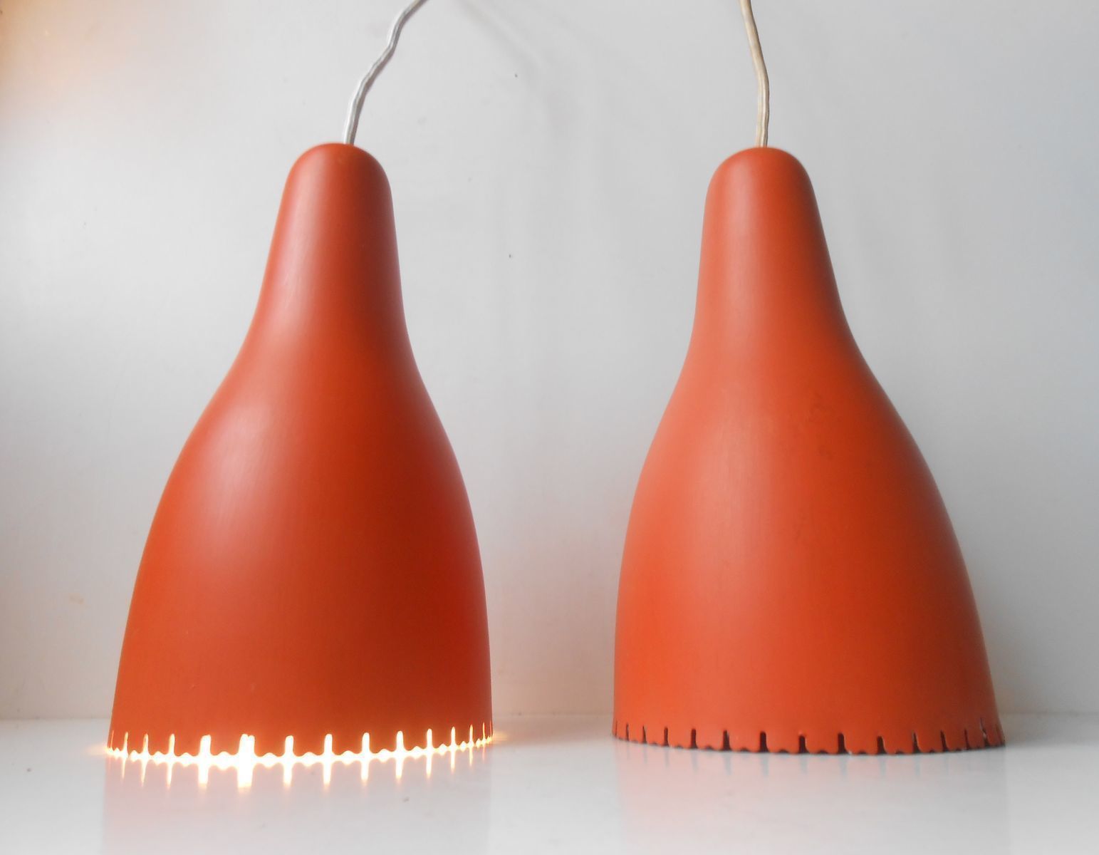 Mid Century Danish Pendant Lamps By Bent Karlby For Lyfa, 1950s, Set Of 2 photo for sale