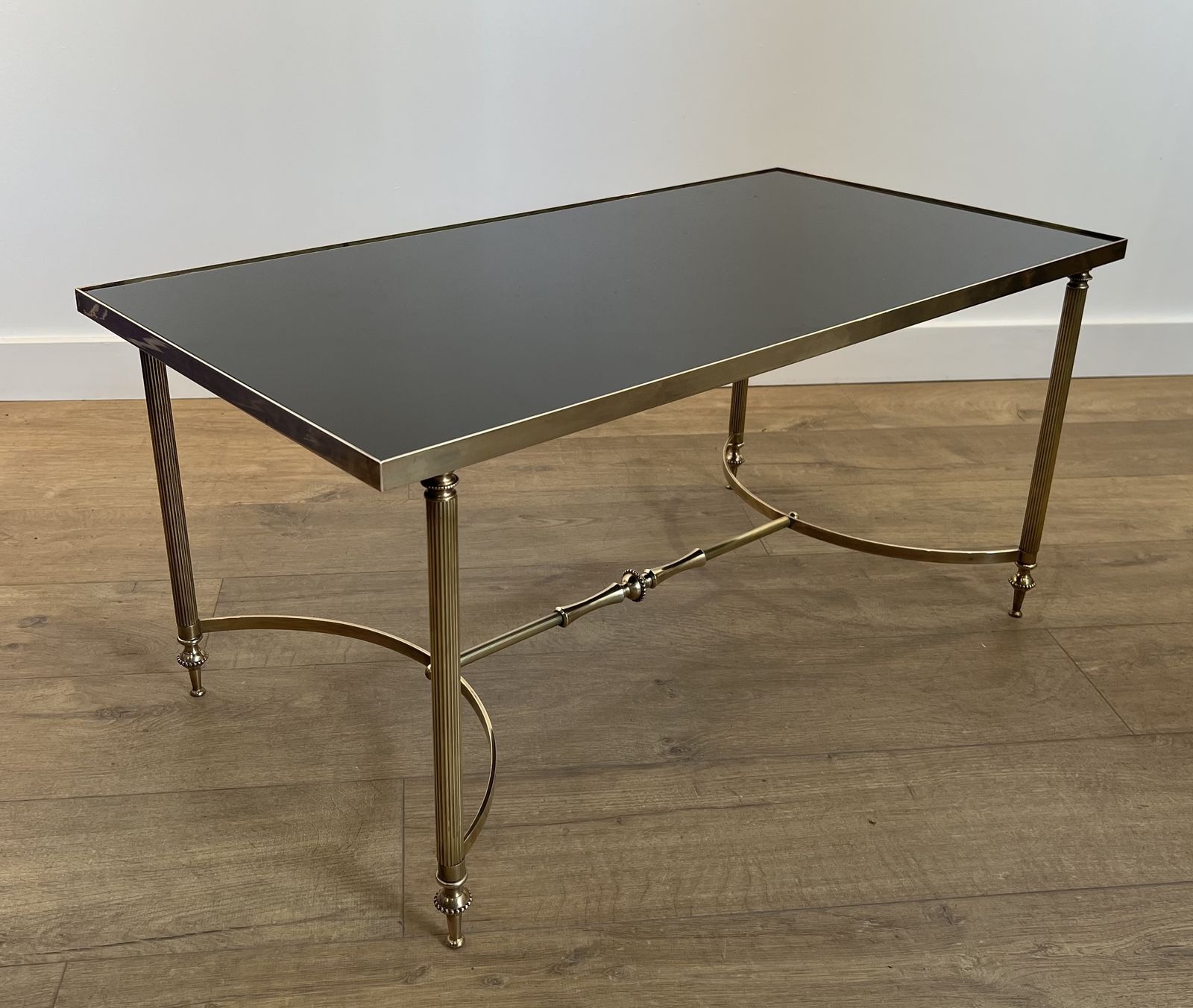 Brass And Black Lacquered Glass Coffee Table From Maison Jansen