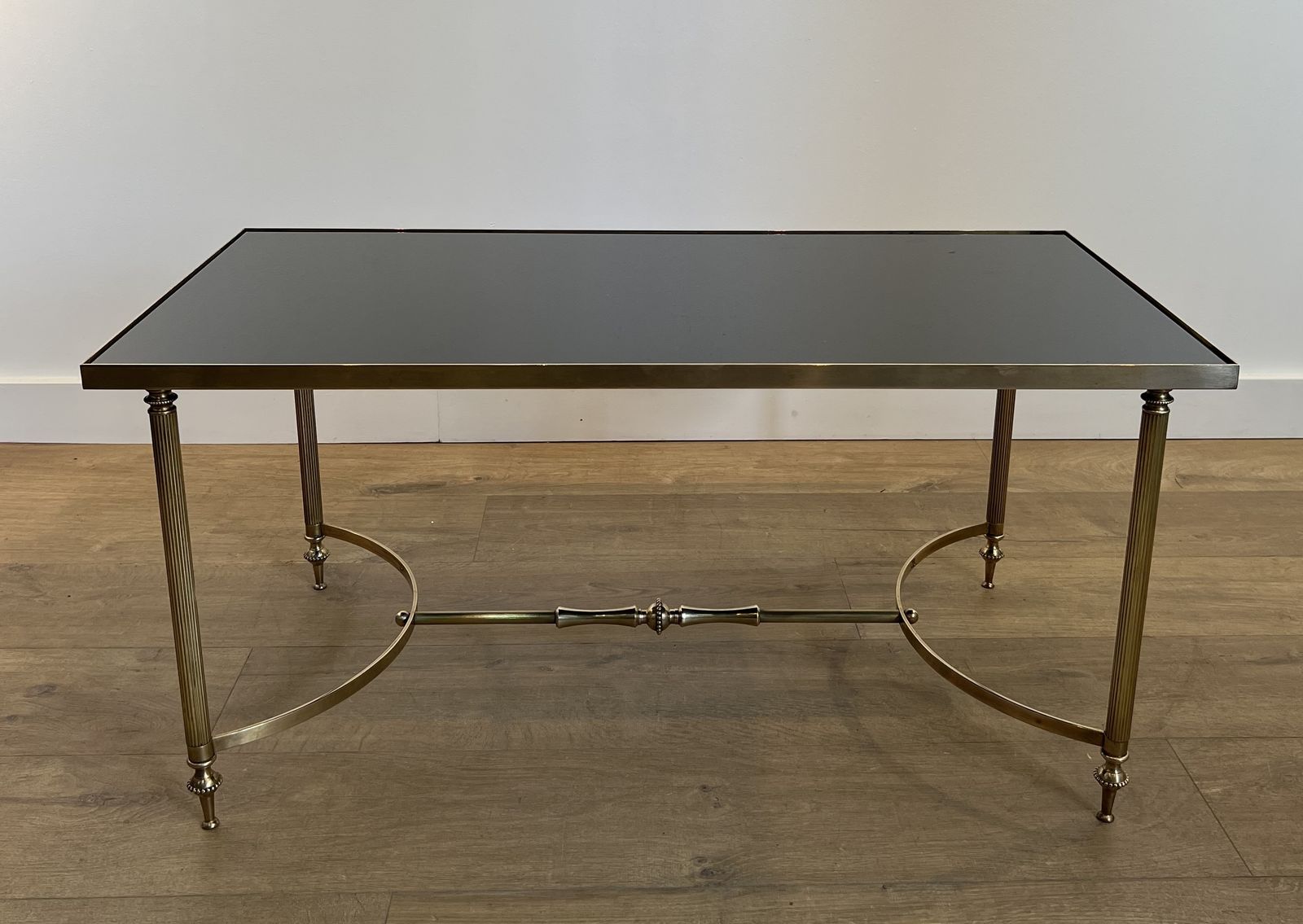 Brass And Black Lacquered Glass Coffee Table From Maison Jansen photo for sale