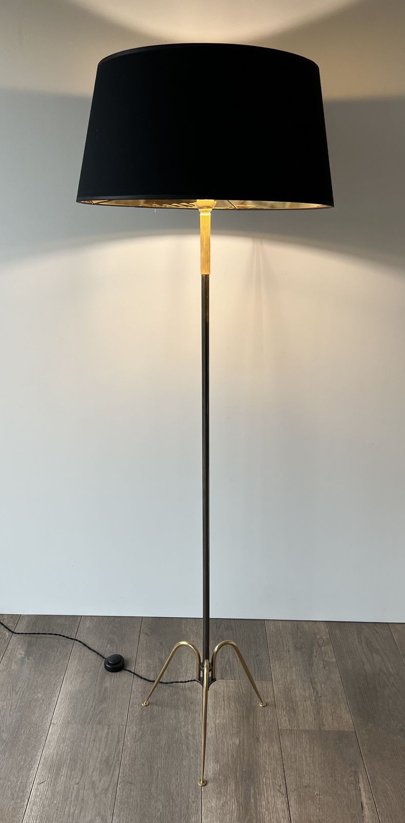 Designer Floor Lamp In Brass And Gunmetal Patina photo furniture