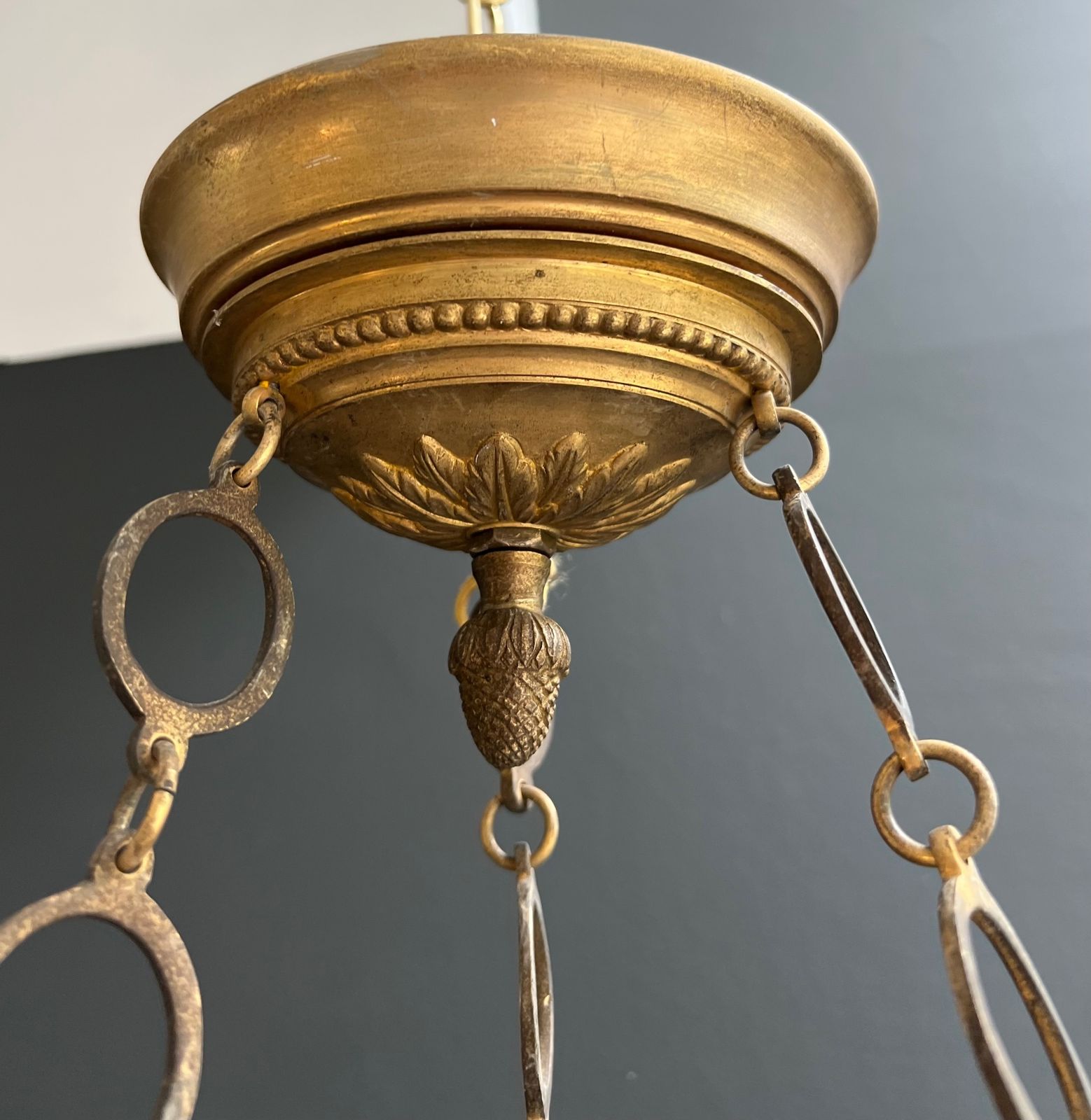 Empire Style Bronze Chandelier With Golden Eagle Heads And Flame photo for sale