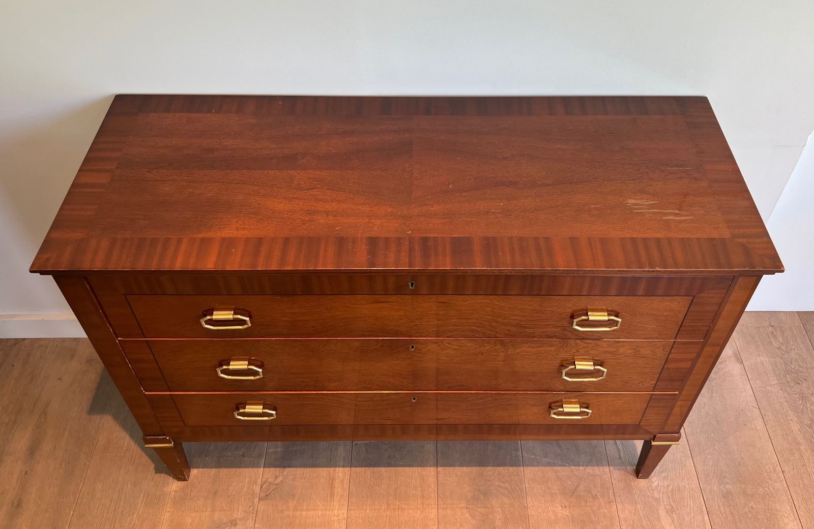 Neoclassical Chest Of Drawers In Mahogany Veneer And Brass By De Coene Frères photo Furniture