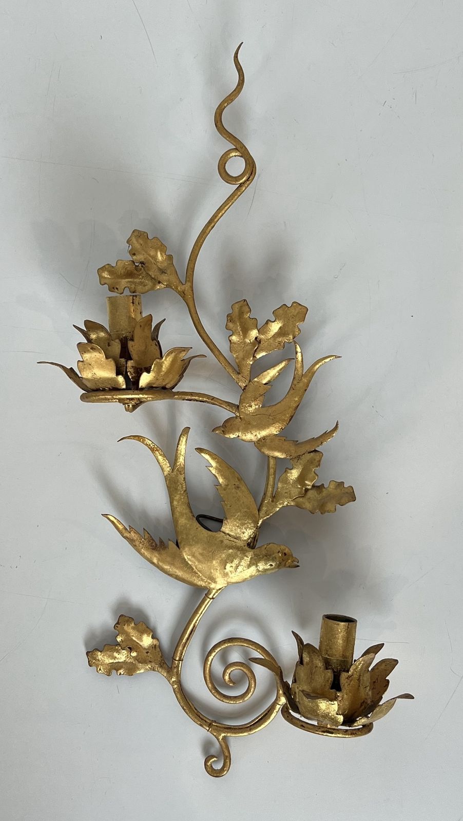 Pair Of Bird Wall Lights In Gilded Metal In The Style Of Maison Baguès photo for sale