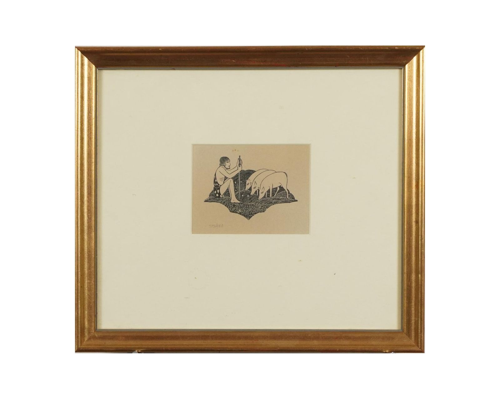 Fine Art 'Swineherd' Engraving By Eric Gill, Original Framed Print