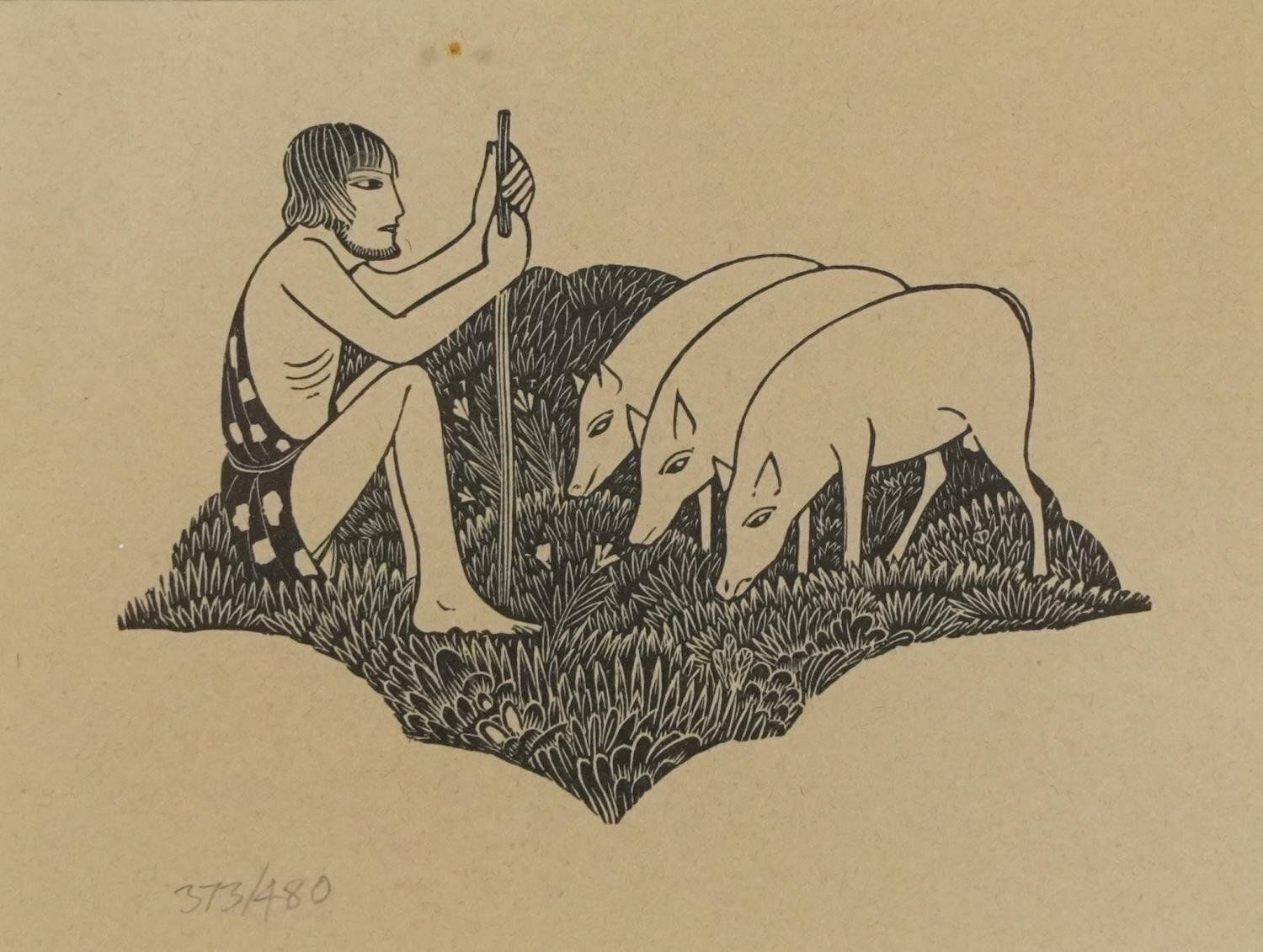 Fine Art 'Swineherd' Engraving By Eric Gill, Original Framed Print photo furniture