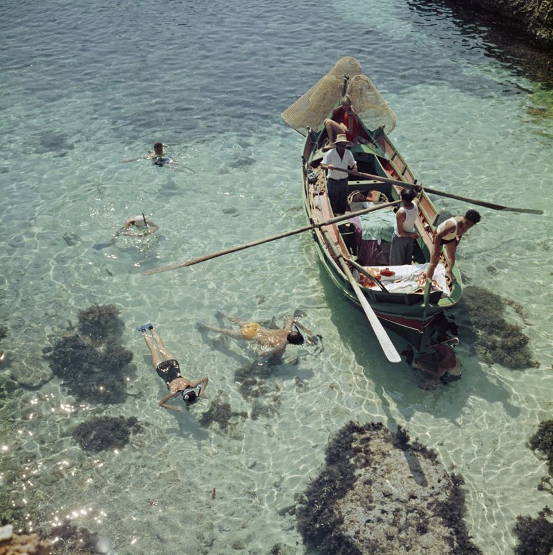 Slim Aarons 'Snorkelling In The Shallows' Framed White