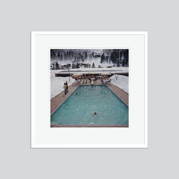 Slim Aarons 'Snow Round The Pool' Framed White photo furniture