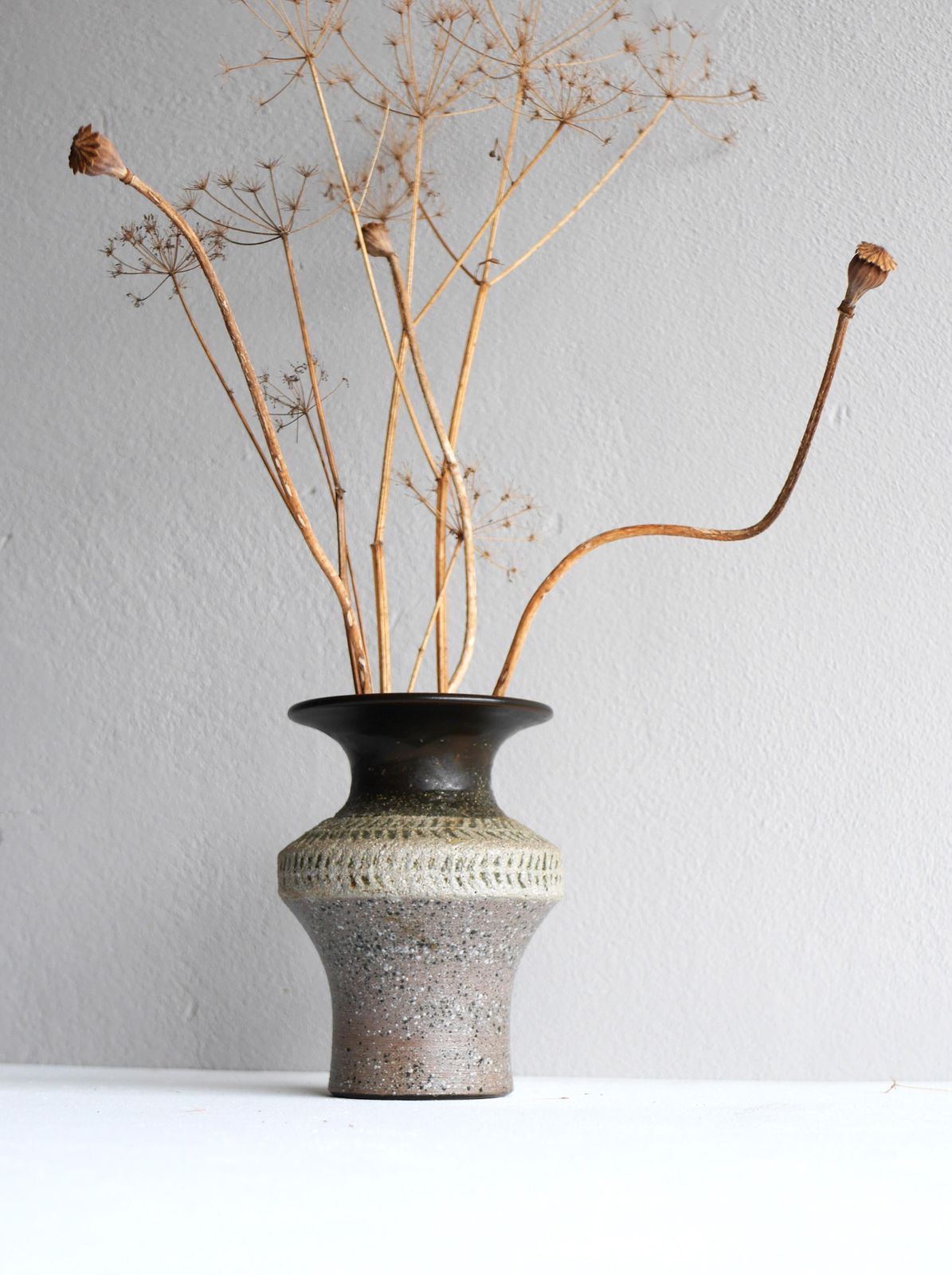 Mid Century Modern Scandinavian Brutalist Art Pottery Vase, Nittsjö Sweden photo furniture