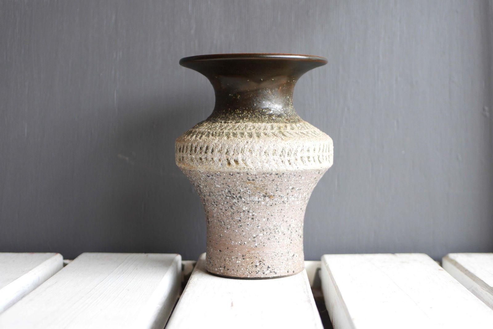 photo for sale Mid Century Modern Scandinavian Brutalist Art Pottery Vase, Nittsjö Sweden