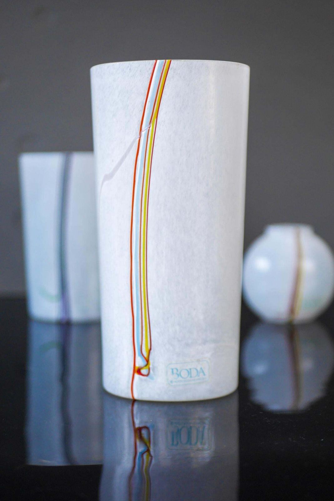 Home Decor A Trio Glass Vases Rainbow Handmade And Signed By Bertil Vallien For Boda Sweden photo