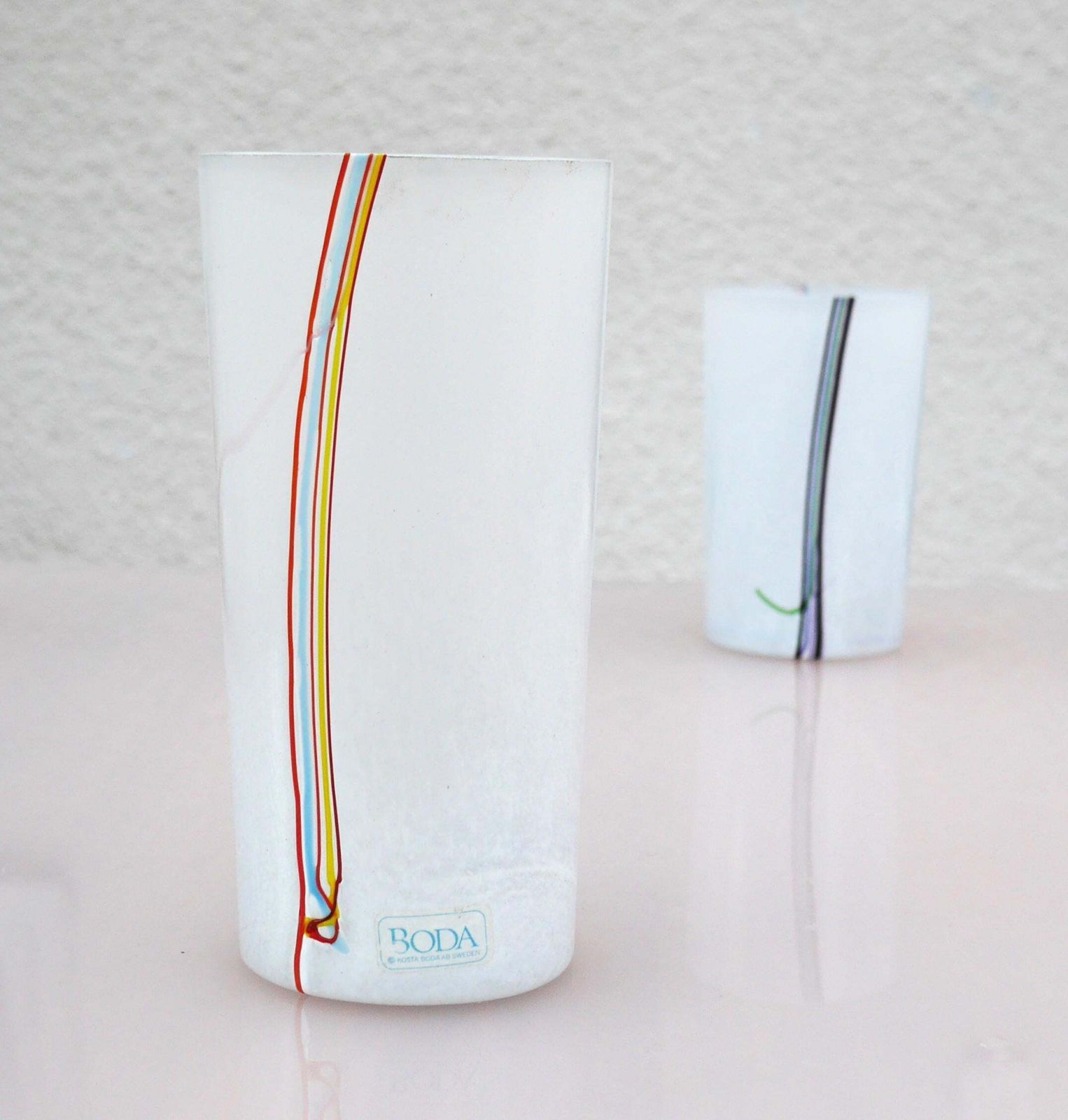 photo vinterior A Trio Glass Vases Rainbow Handmade And Signed By Bertil Vallien For Boda Sweden