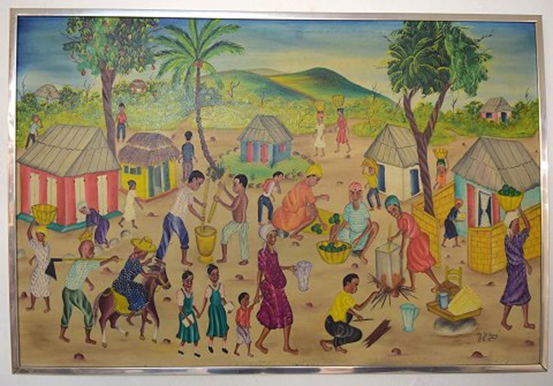 Y. Jn. René, Haitian Artist, Naivist School, Oil On Canvas, 1970s photo furniture