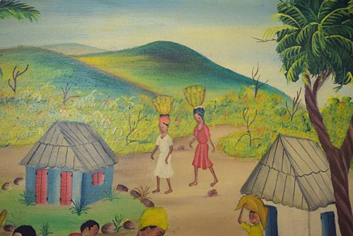 Y. Jn. René, Haitian Artist, Naivist School, Oil On Canvas, 1970s photo vinterior