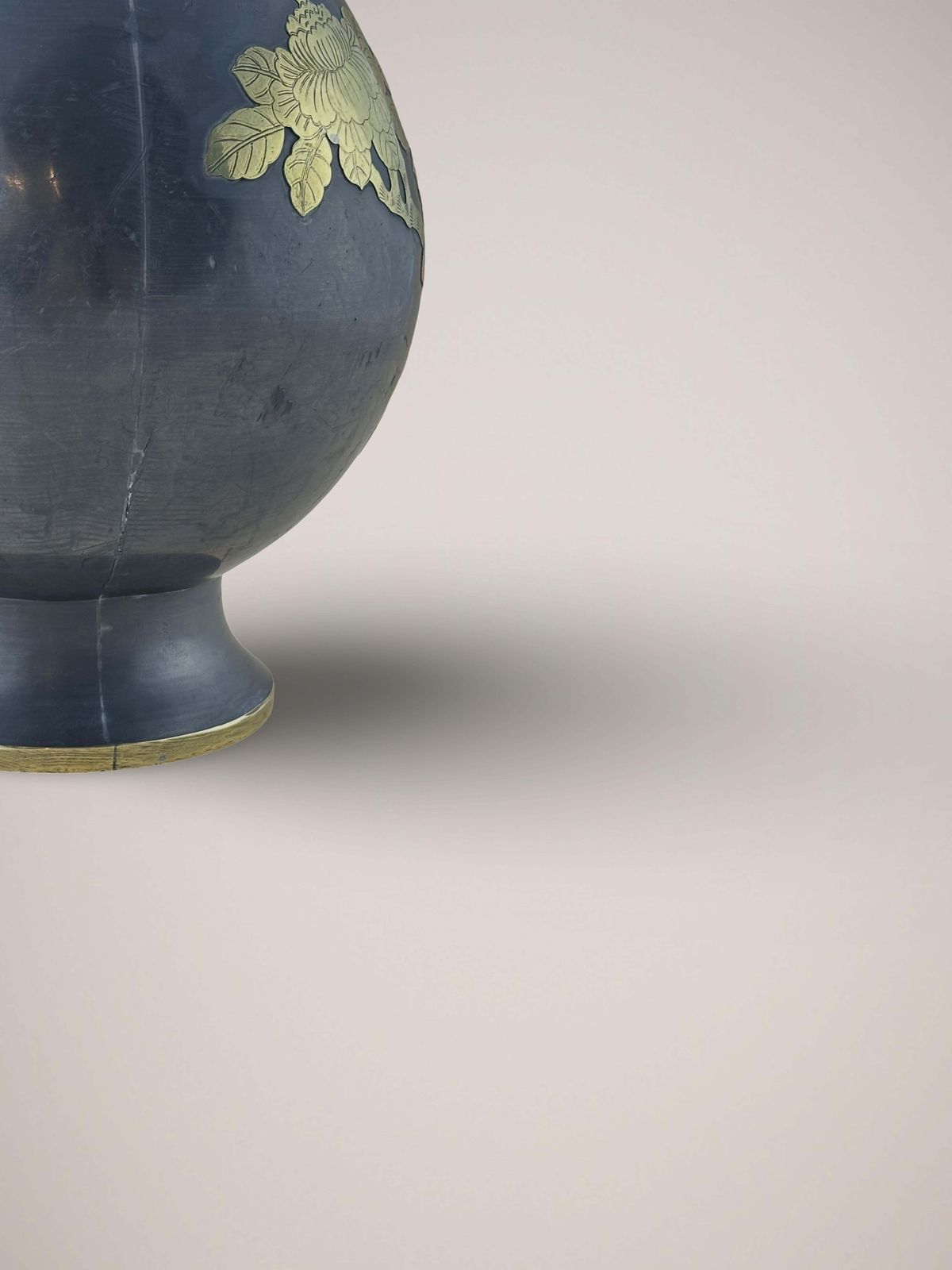 Chinese Metal Baluster Vase, Brass Overlay, Prunus C.1960s photo 250.0