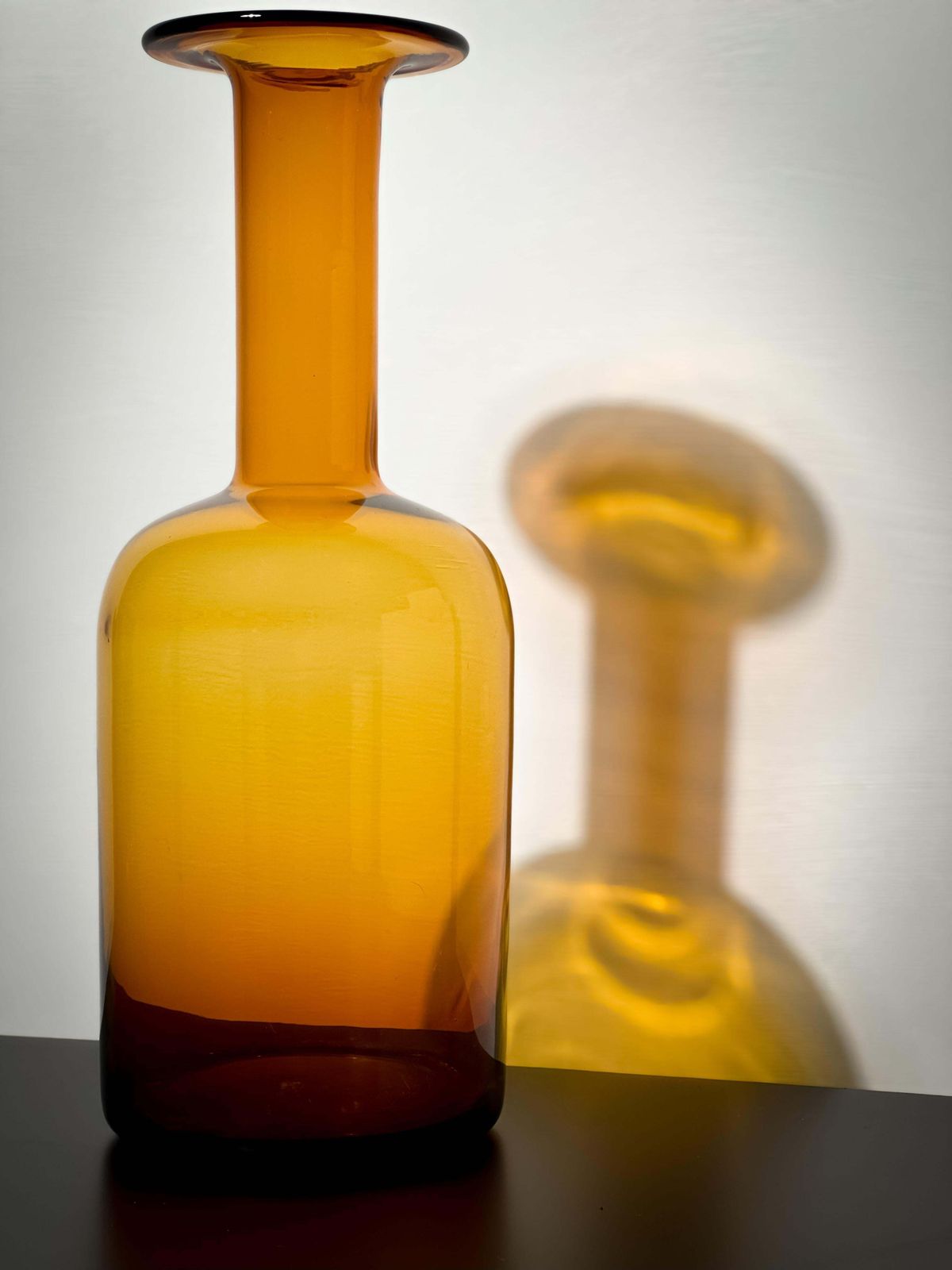 Amber Glass, Mid Century, Bottle Vase By Otto Brauer For Holmegaard photo for sale