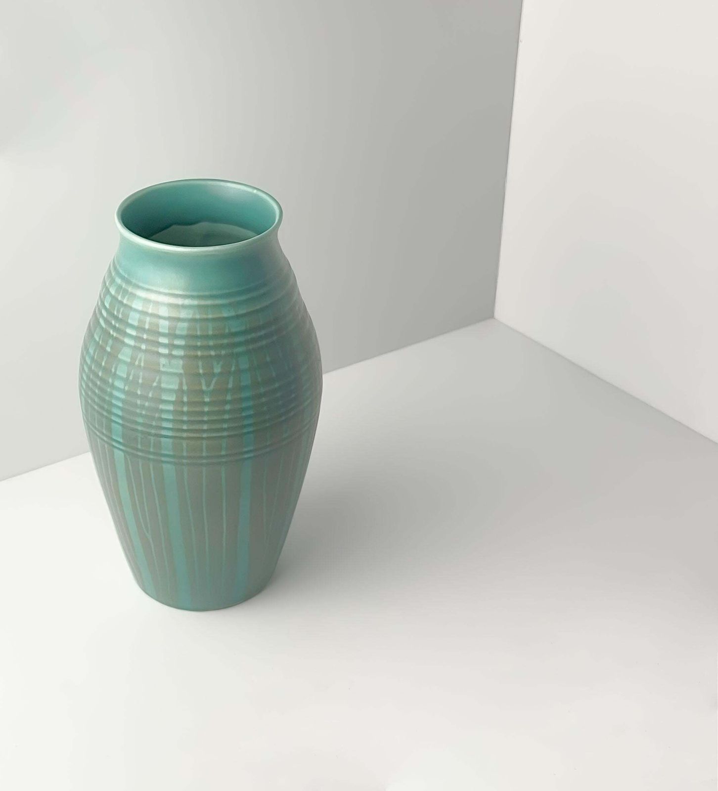 1950s Turquoise And Green Ceramic Vase, Colin Melbourne For Beswick, England photo vintage