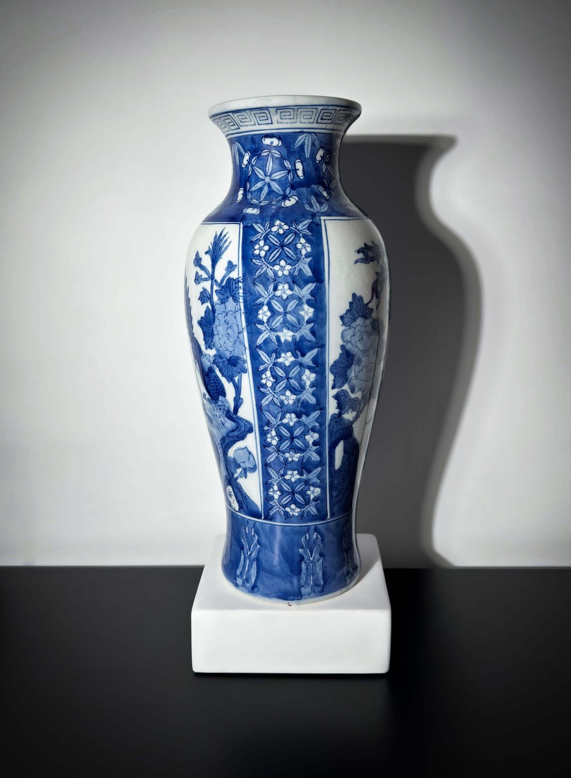 Chinese Blue And White Porcelain Kangxi Style Baluster Vase photo vinterior