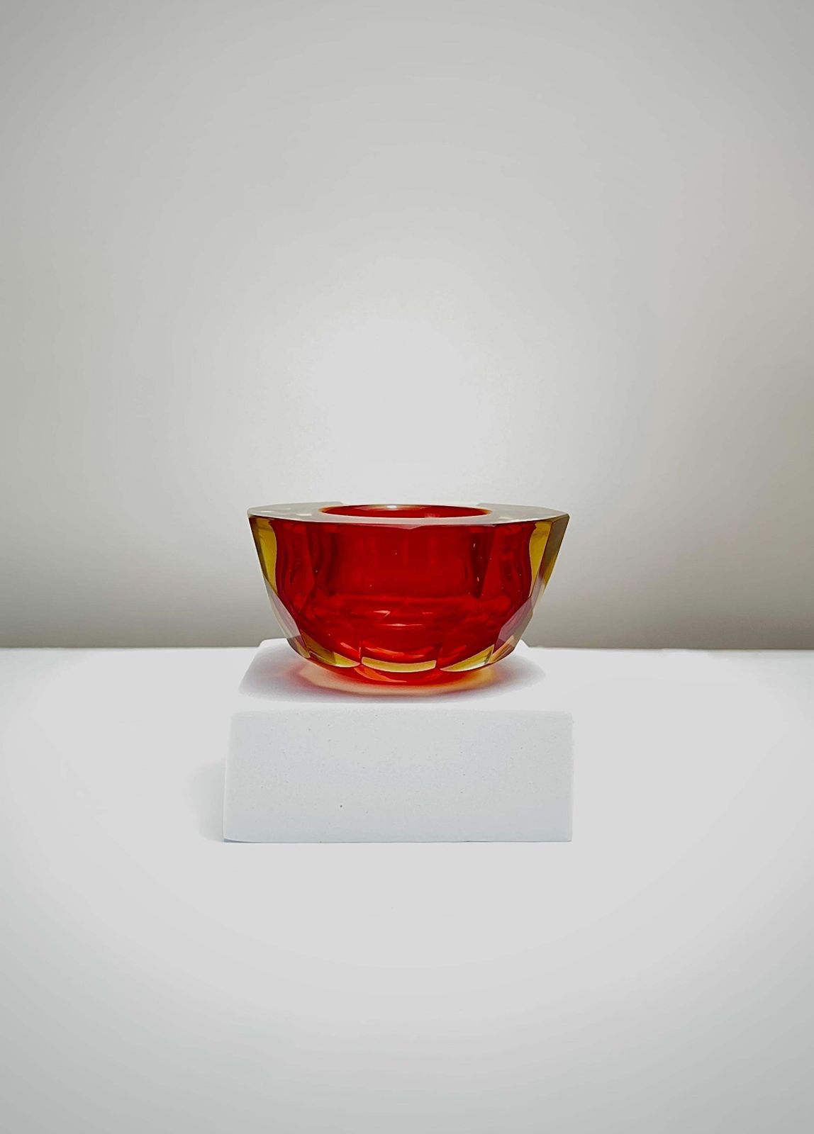 Murano Glass Red And Yellow Faceted Sommerso Geode Bowl photo furniture