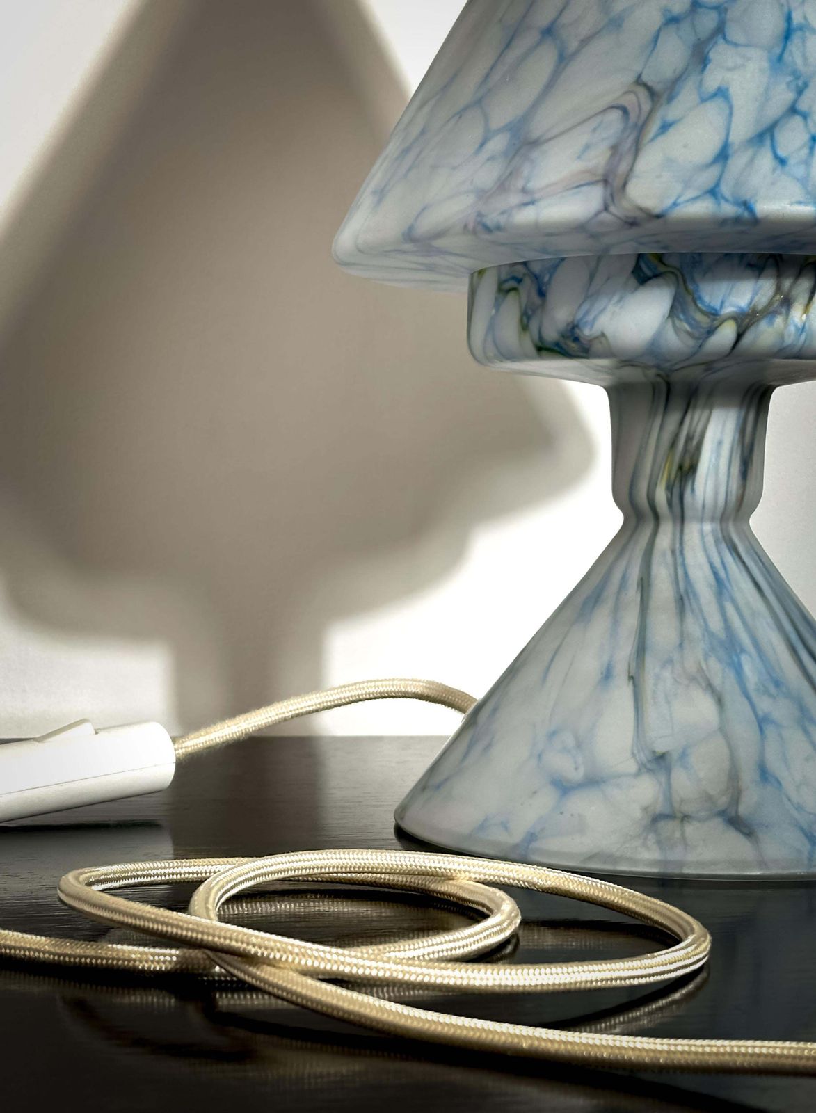 1920s French Blue Glass Table Lamp With Conical Shade photo Lighting