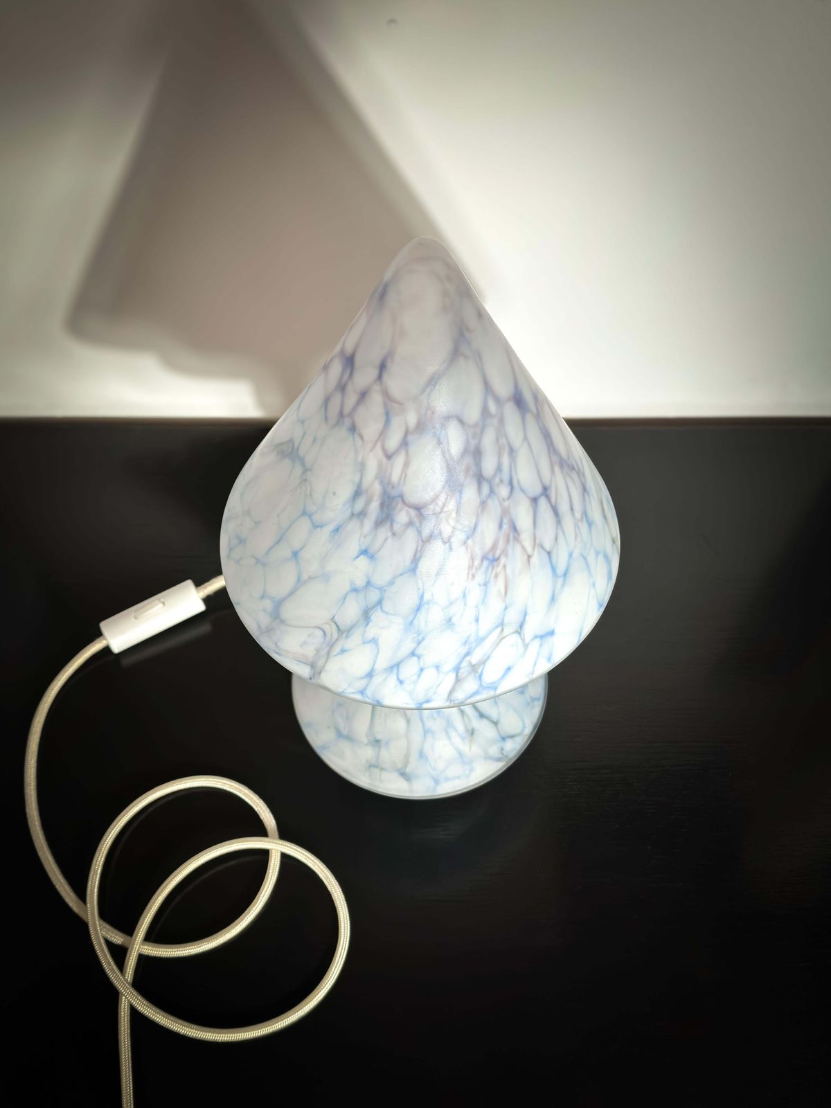 1920s French Blue Glass Table Lamp With Conical Shade photo vintage