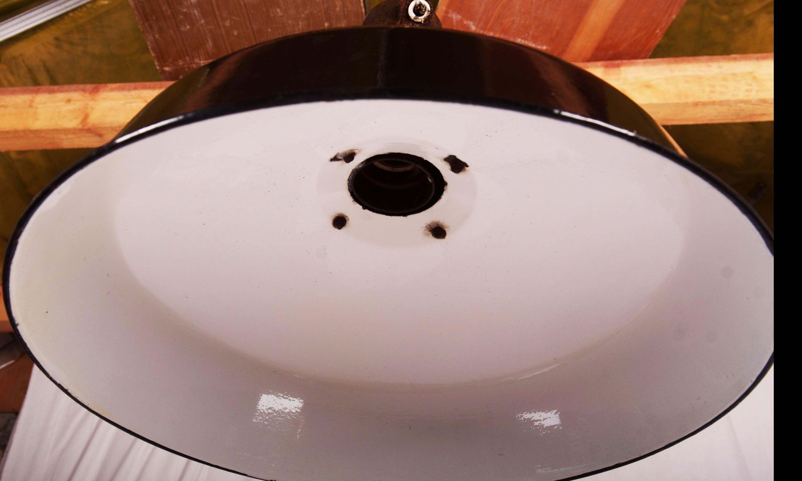 Large Black Enameled Czech Factory, Industrial Pendant Lamp photo Lighting