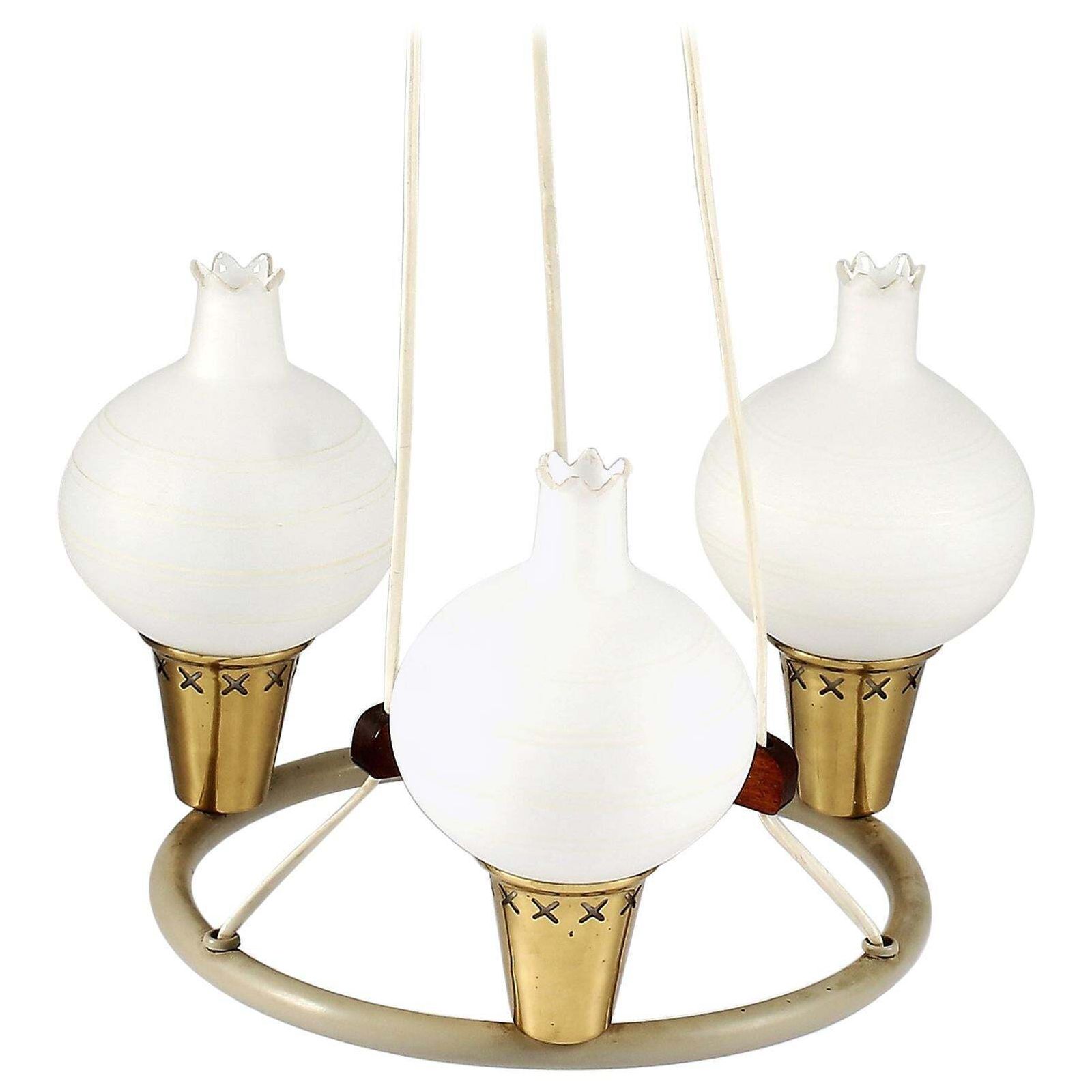 Midcentury Danish Chandelier With Opaline Glass Shades