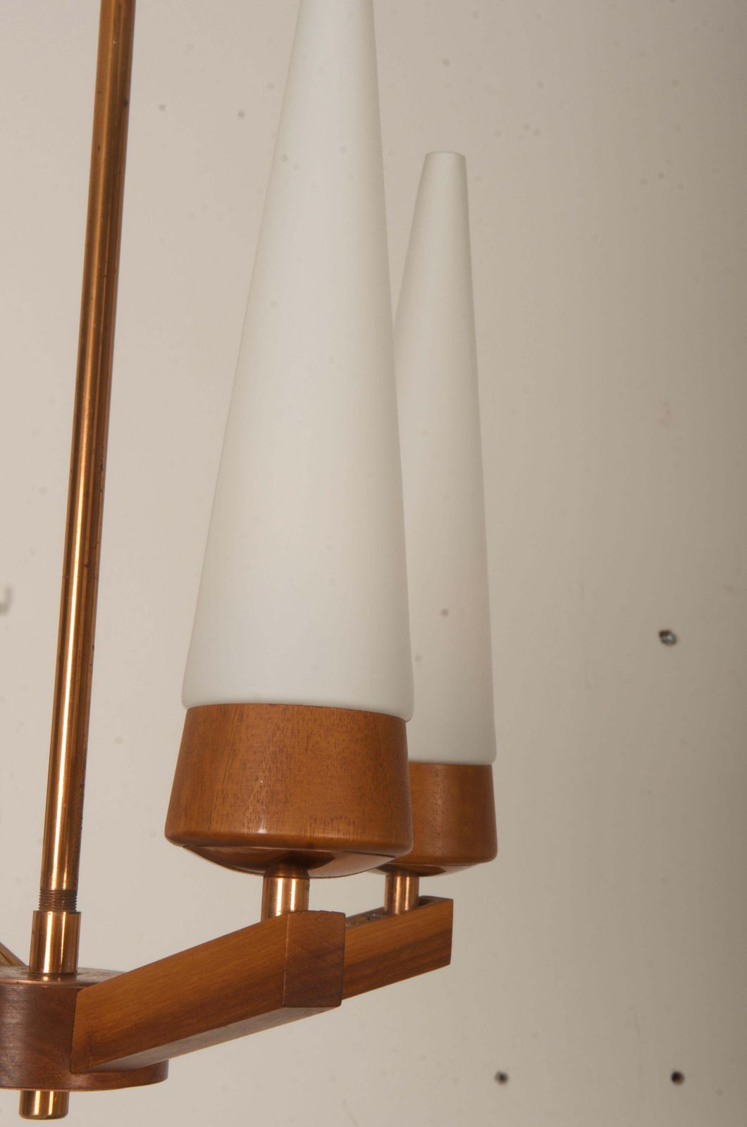 Mid Century Walnut Brass Copper Chandelier By Rupert Nikoll photo 1051.0