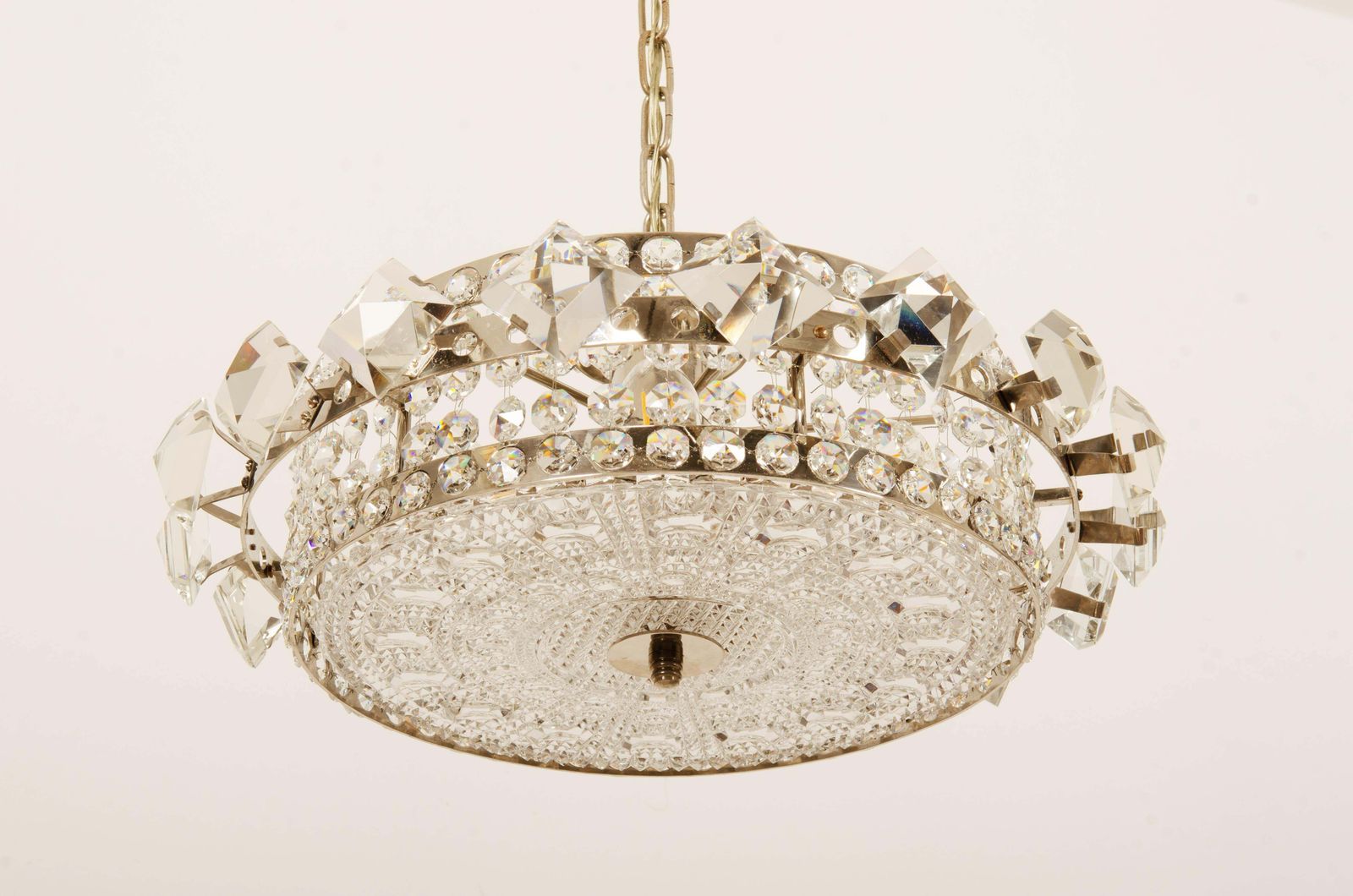 Chromed Brass And Glass Chandelier By Orrefors From The 1960s photo for sale