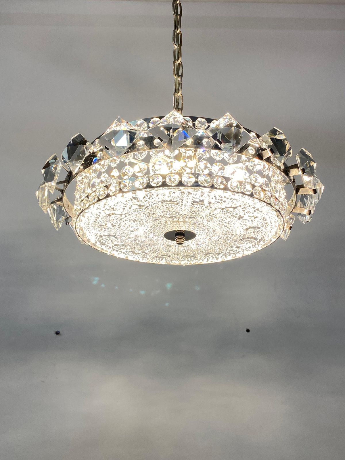 Lighting Chromed Brass And Glass Chandelier By Orrefors From The 1960s photo
