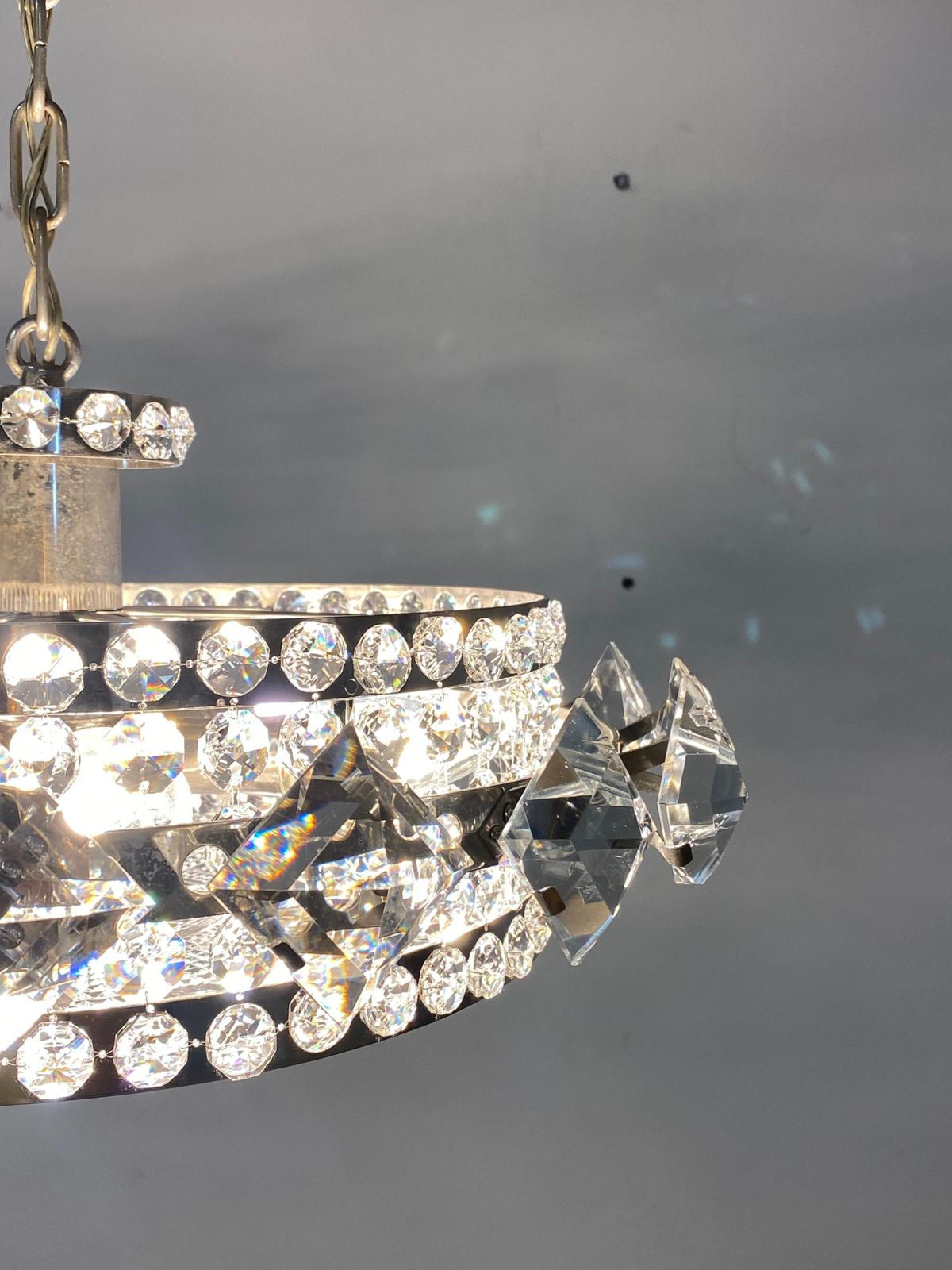 photo vinterior Chromed Brass And Glass Chandelier By Orrefors From The 1960s